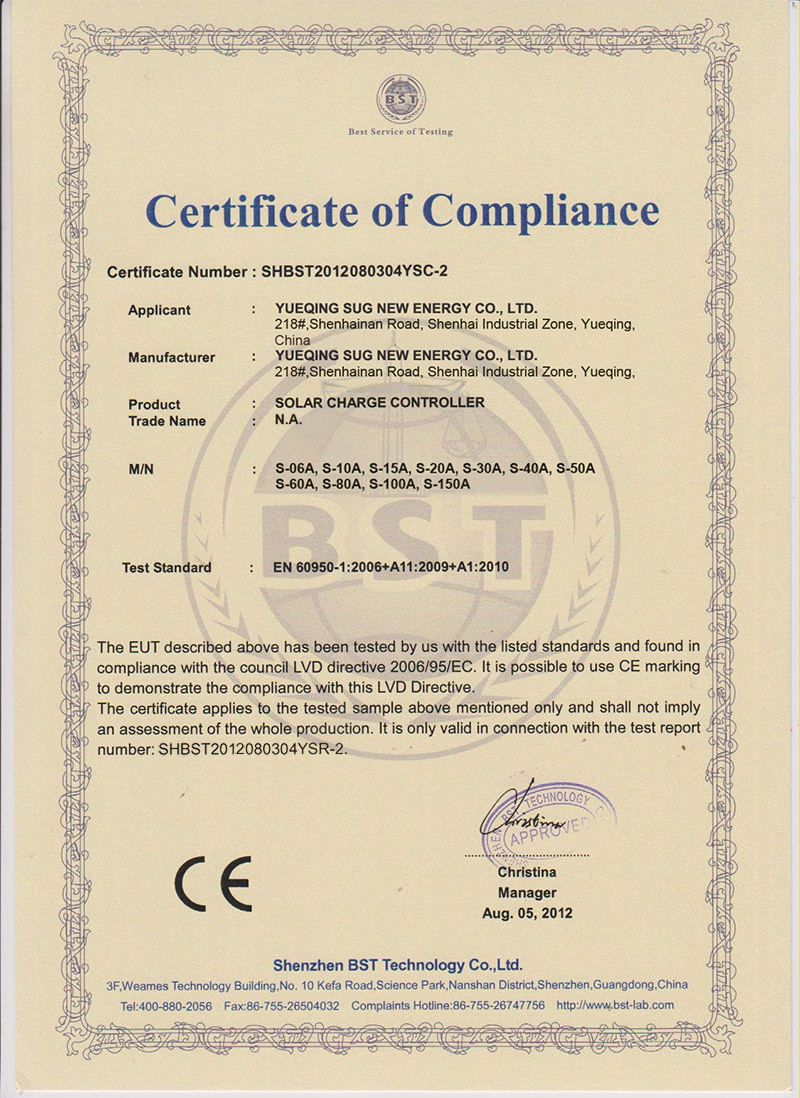 China SUG NEW ENERGY CO., LTD Certificaciones